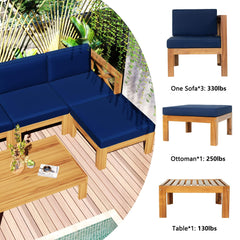 Alora 5-Piece Outdoor Wood Sectional Sofa Set with Cushions