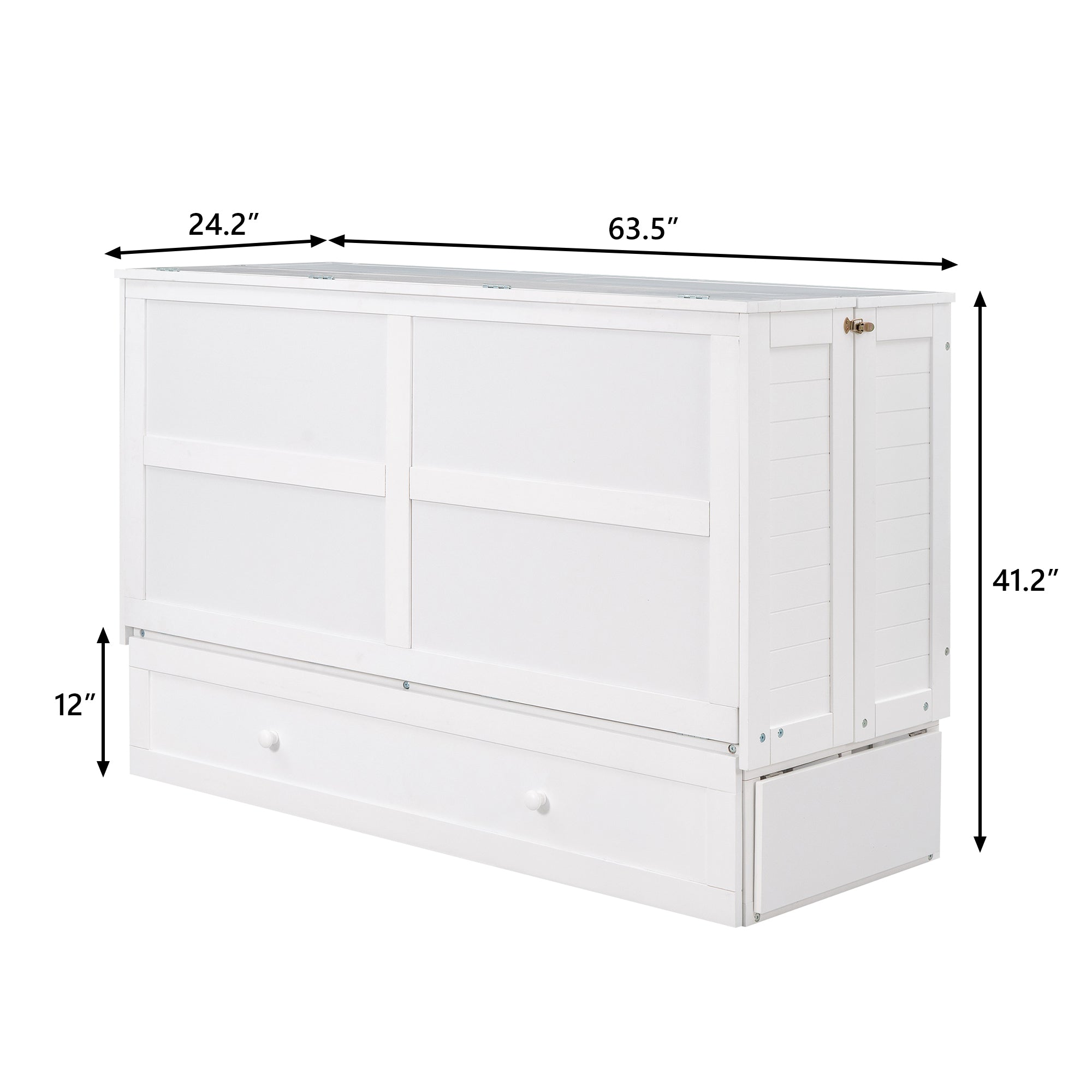 Queen Mobile Murphy Bed with Storage Drawer & Bedside Shelves – White
