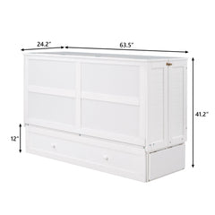 Queen Mobile Murphy Bed with Storage Drawer & Bedside Shelves – White