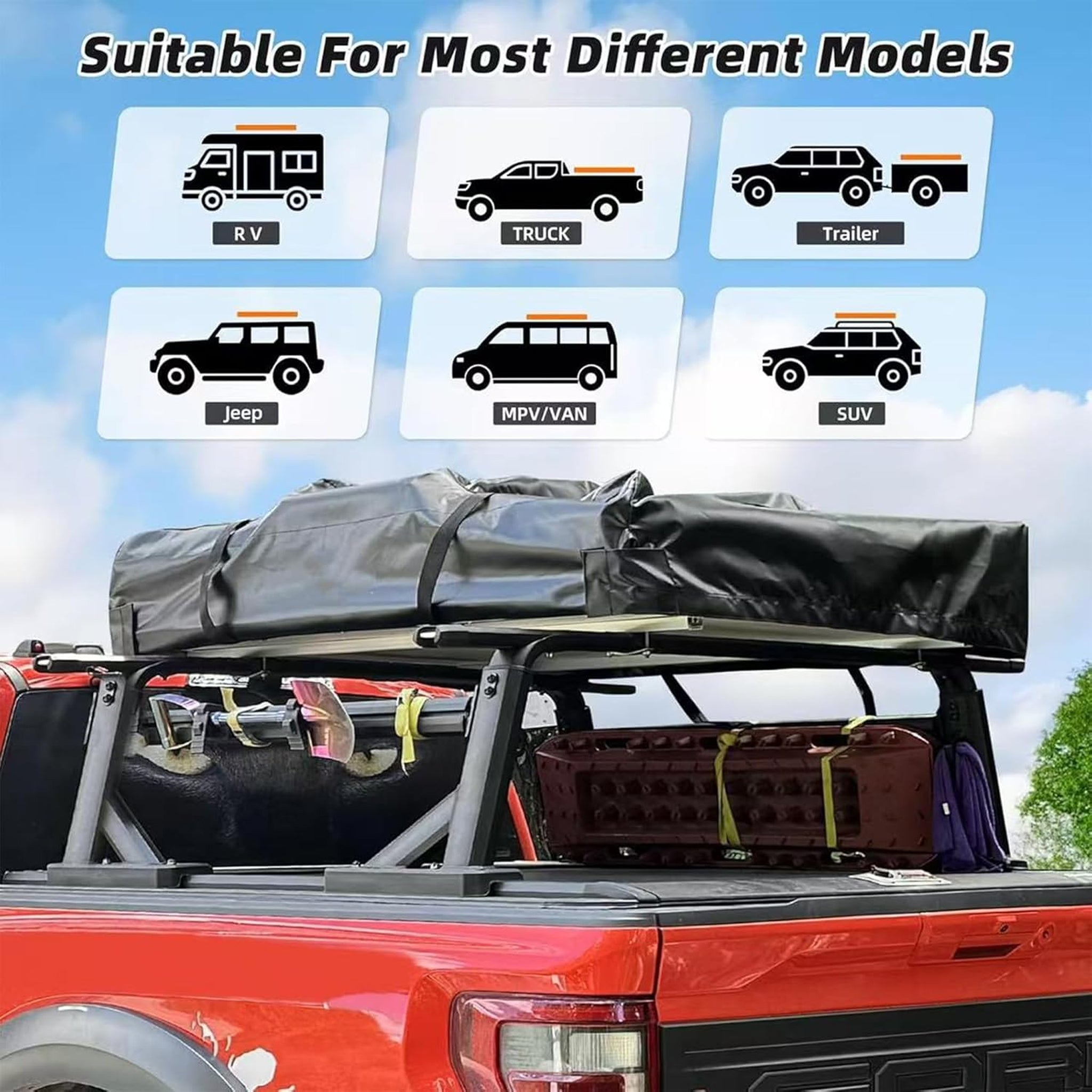 Soft-Shell Aluminum Rooftop Tent With Ladder, LED Light Strip, And Memory Foam Mattress - 2-3 Person