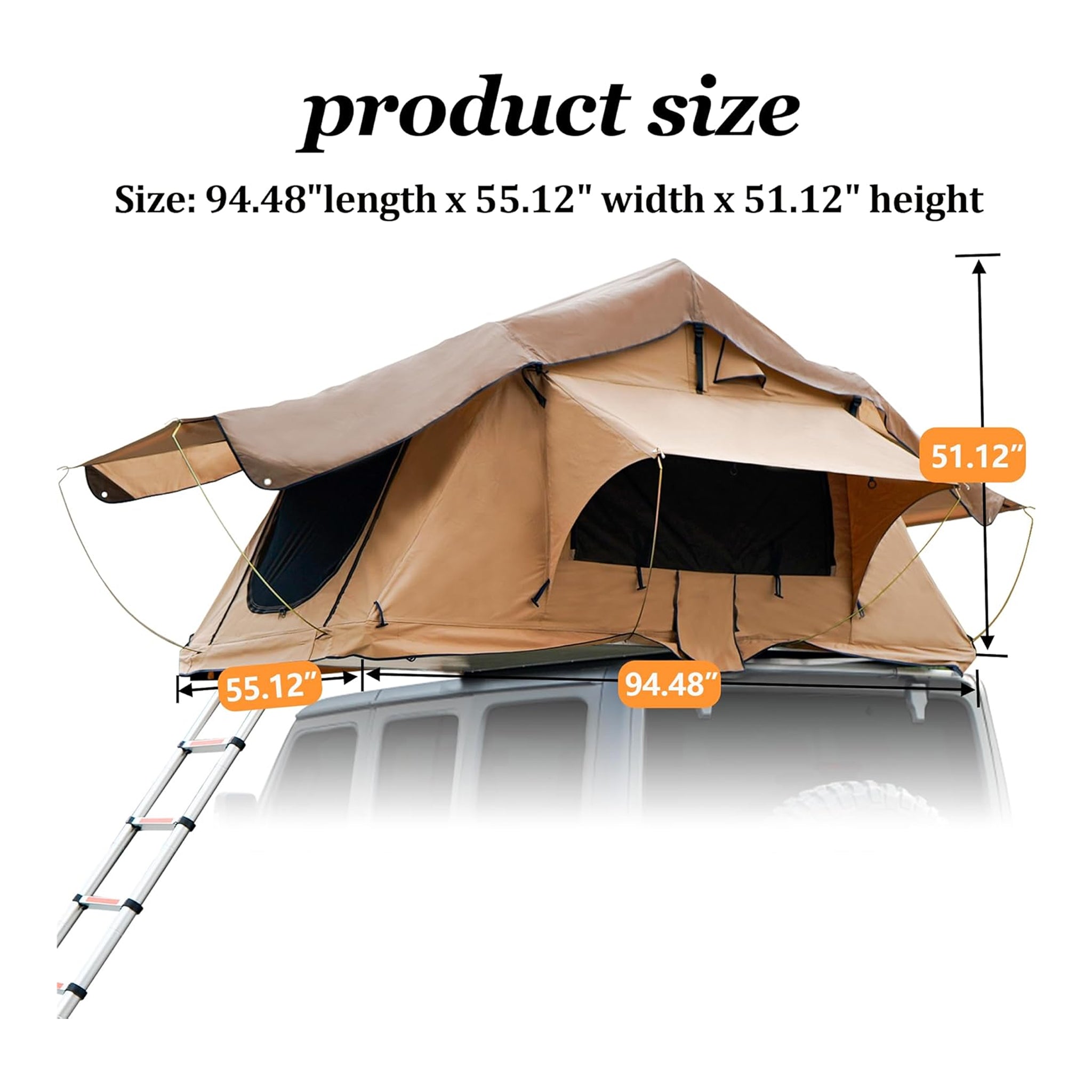 Soft-Shell Aluminum Rooftop Tent With Ladder, LED Light Strip, And Memory Foam Mattress - 2-3 Person