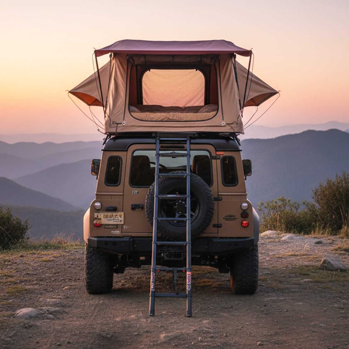 Soft-Shell Aluminum Rooftop Tent With Ladder, LED Light Strip, And Memory Foam Mattress - 2-3 Person