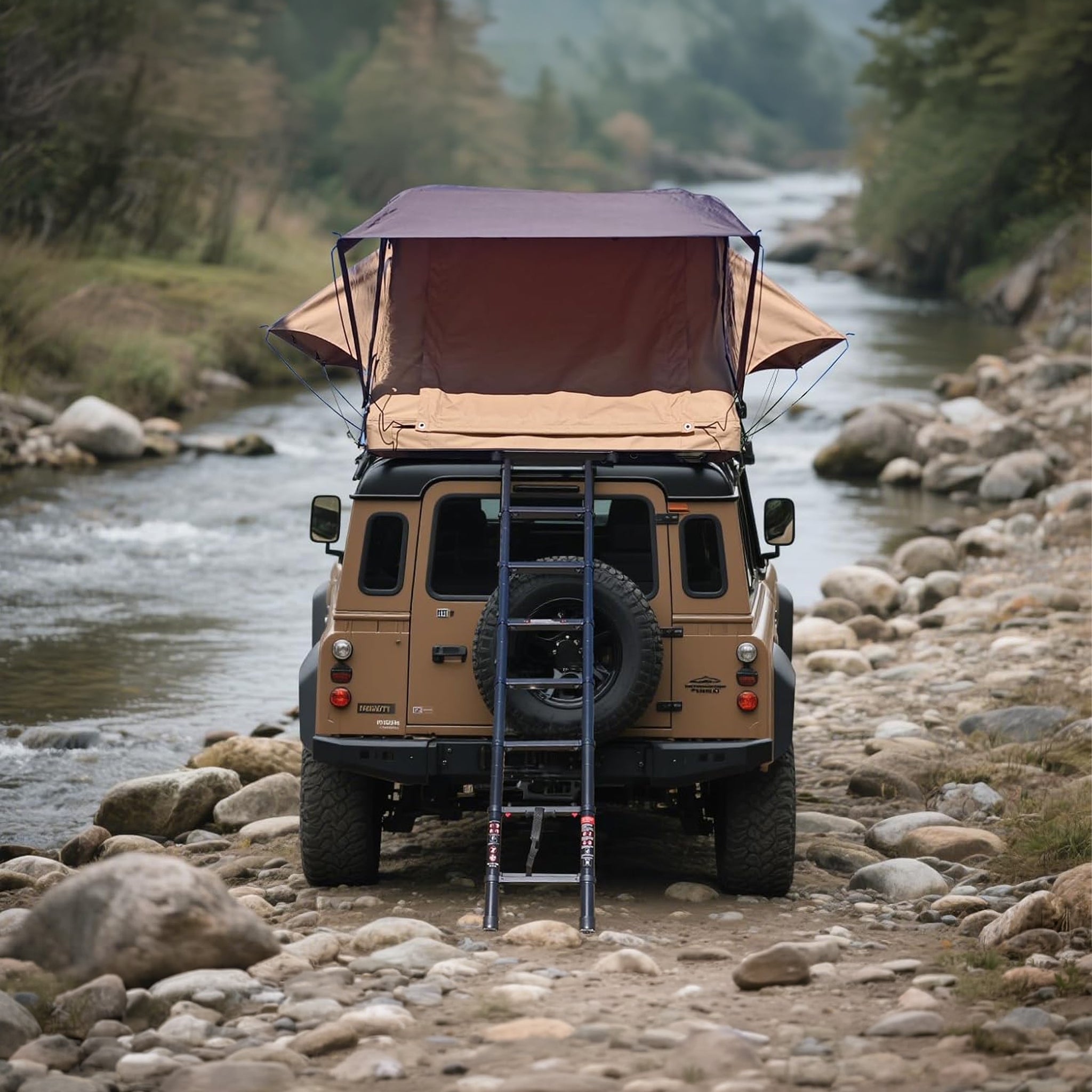 Soft-Shell Aluminum Rooftop Tent With Ladder, LED Light Strip, And Memory Foam Mattress - 2-3 Person