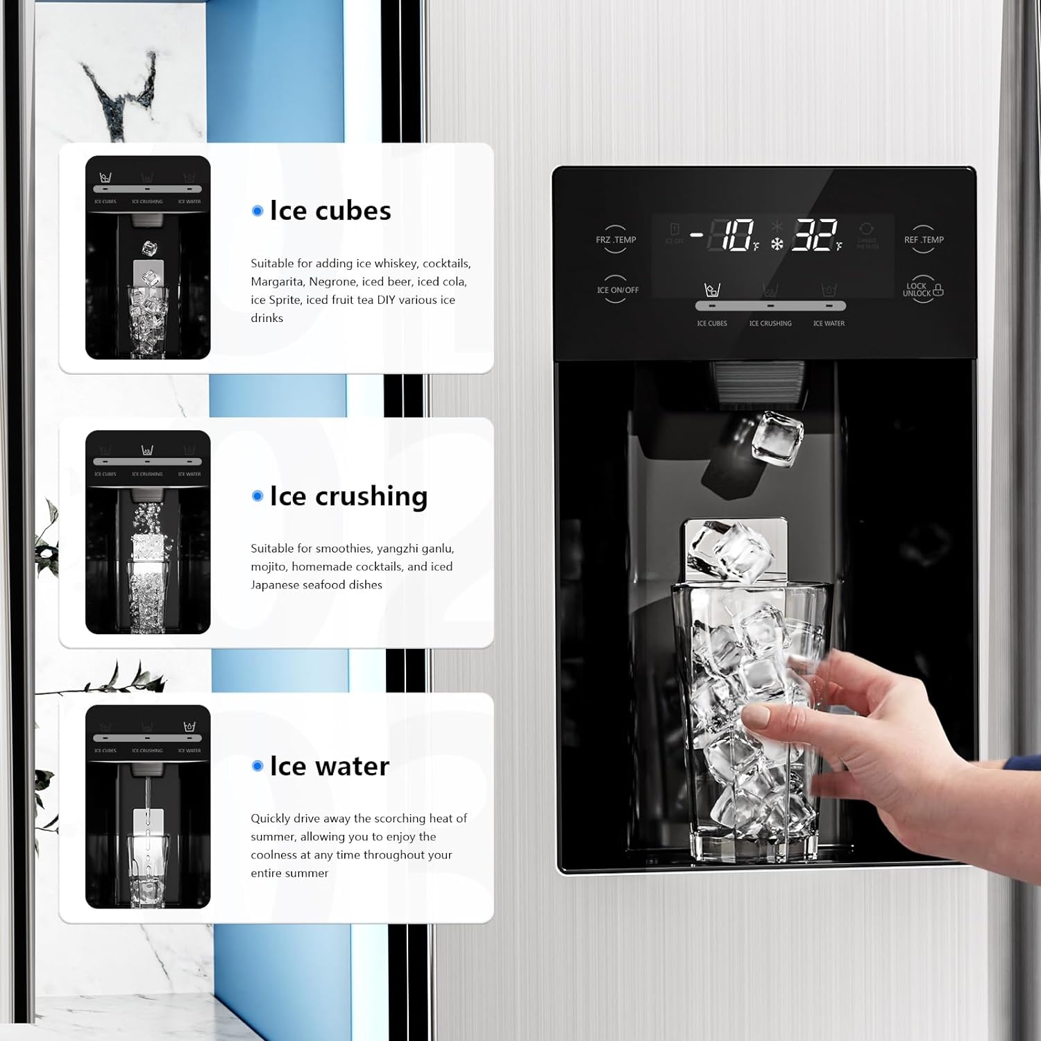 36" 20 Cu. Ft. Side-by-Side Refrigerator with Ice Maker & Water Dispenser