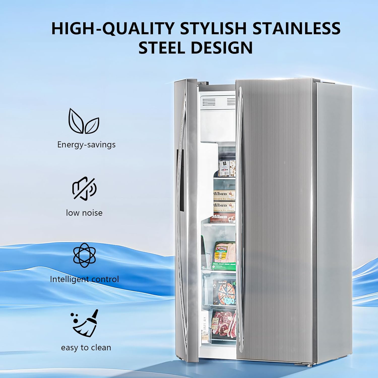 36" 20 Cu. Ft. Side-by-Side Refrigerator with Ice Maker & Water Dispenser