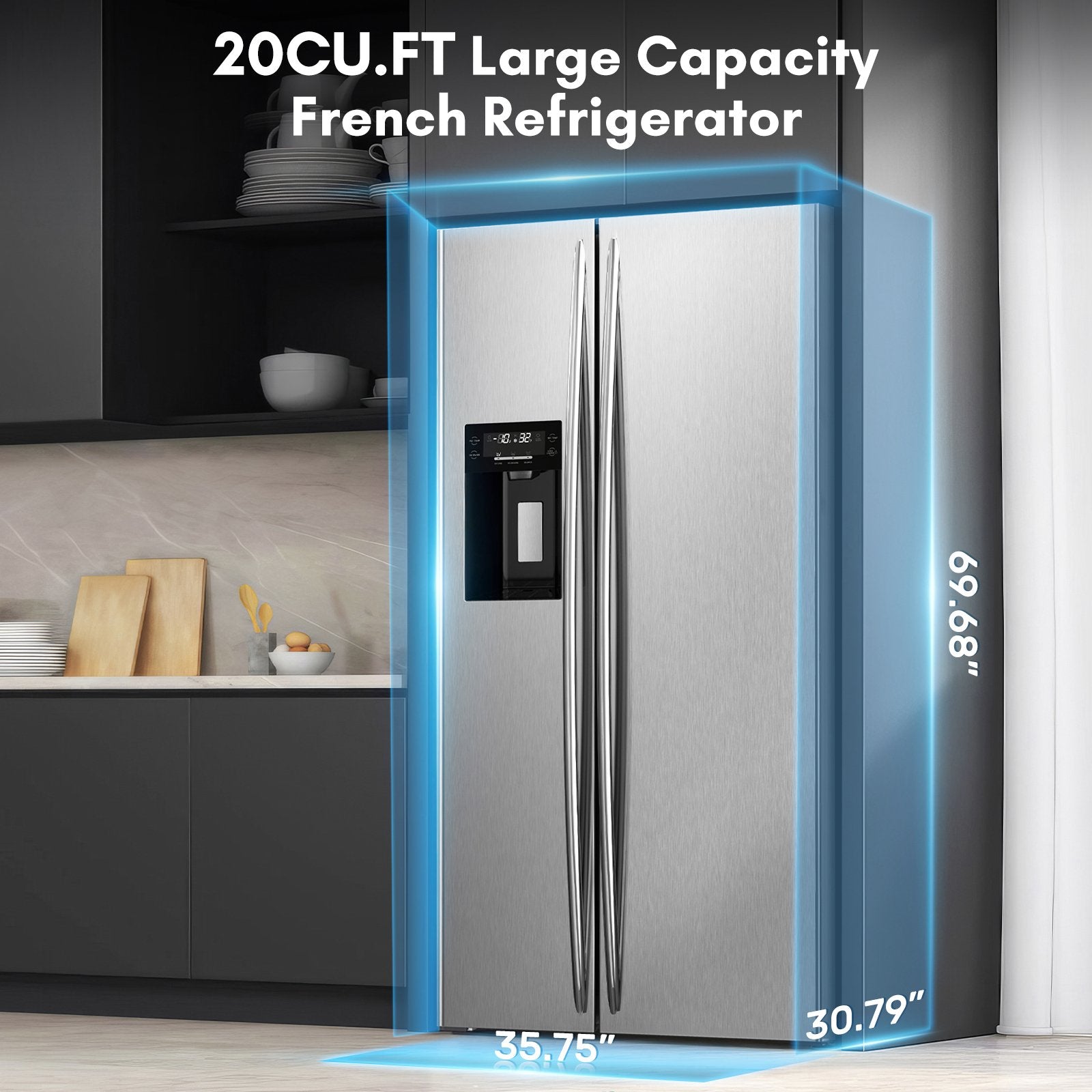 36" 20 Cu. Ft. Side-by-Side Refrigerator with Ice Maker & Water Dispenser