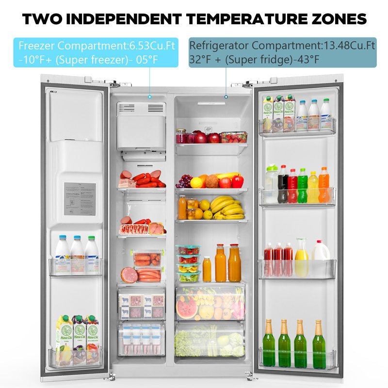 36" 20 Cu. Ft. Side-by-Side Refrigerator with Ice Maker & Water Dispenser