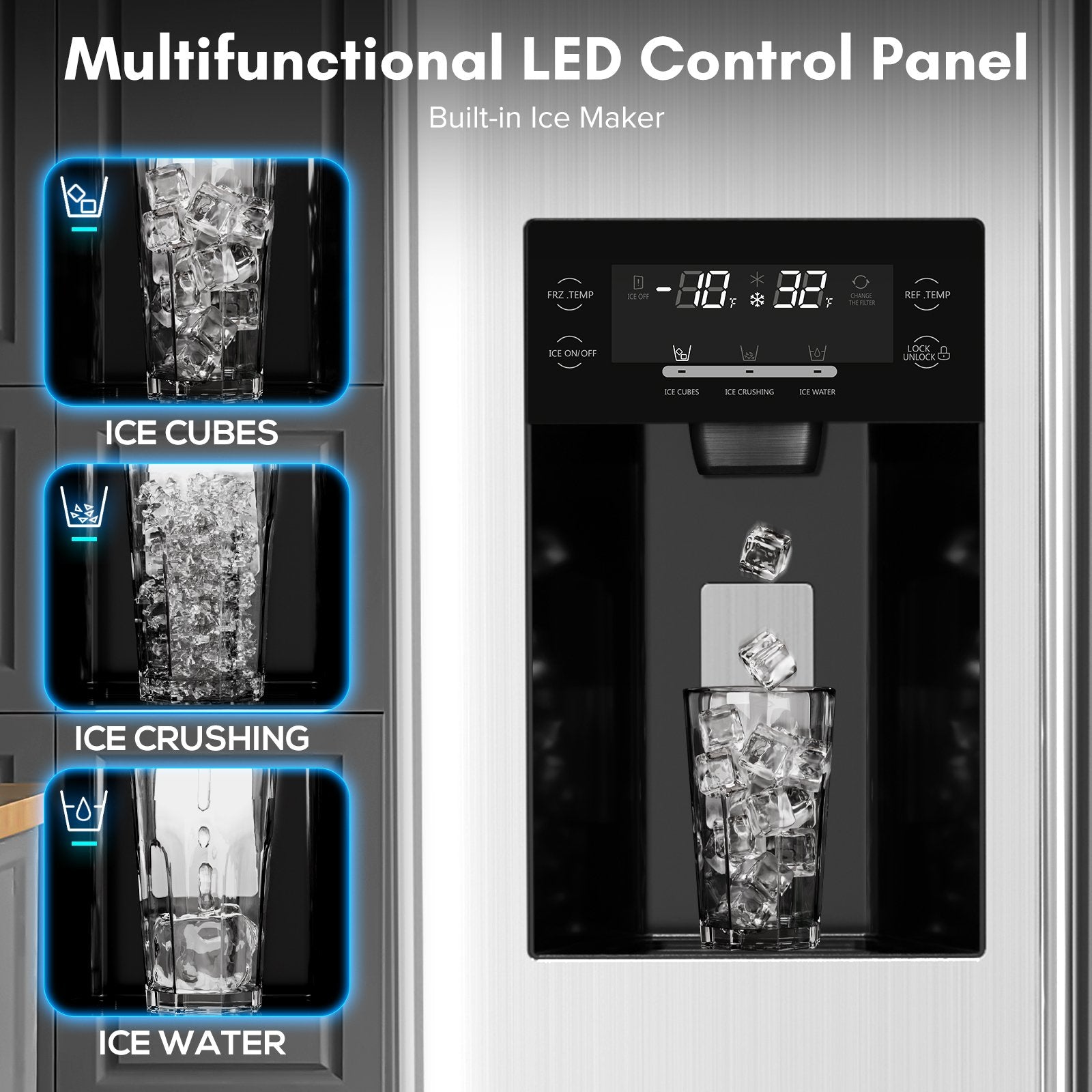 36" 20 Cu. Ft. Side-by-Side Refrigerator with Ice Maker & Water Dispenser
