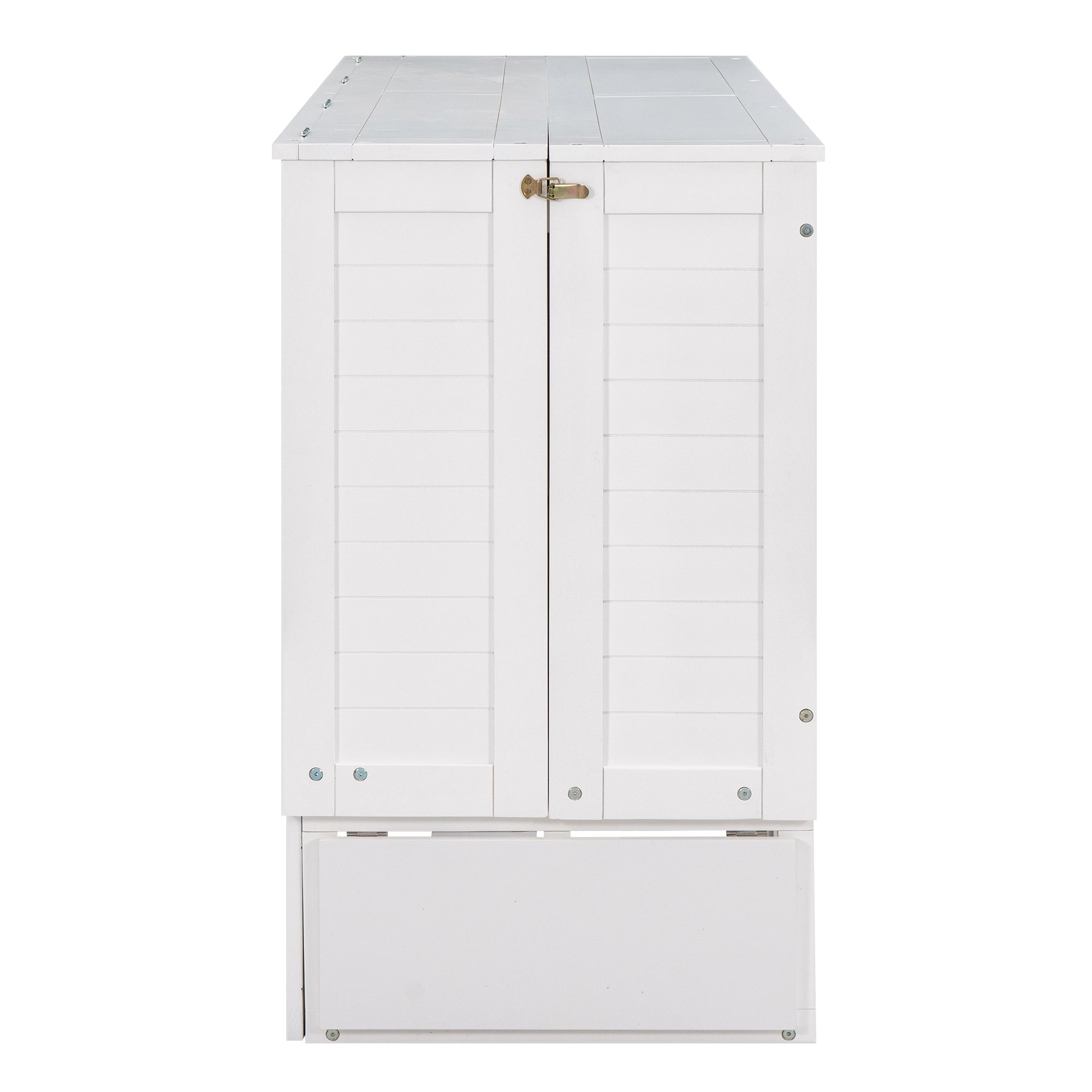 Queen Mobile Murphy Bed with Storage Drawer & Bedside Shelves – White