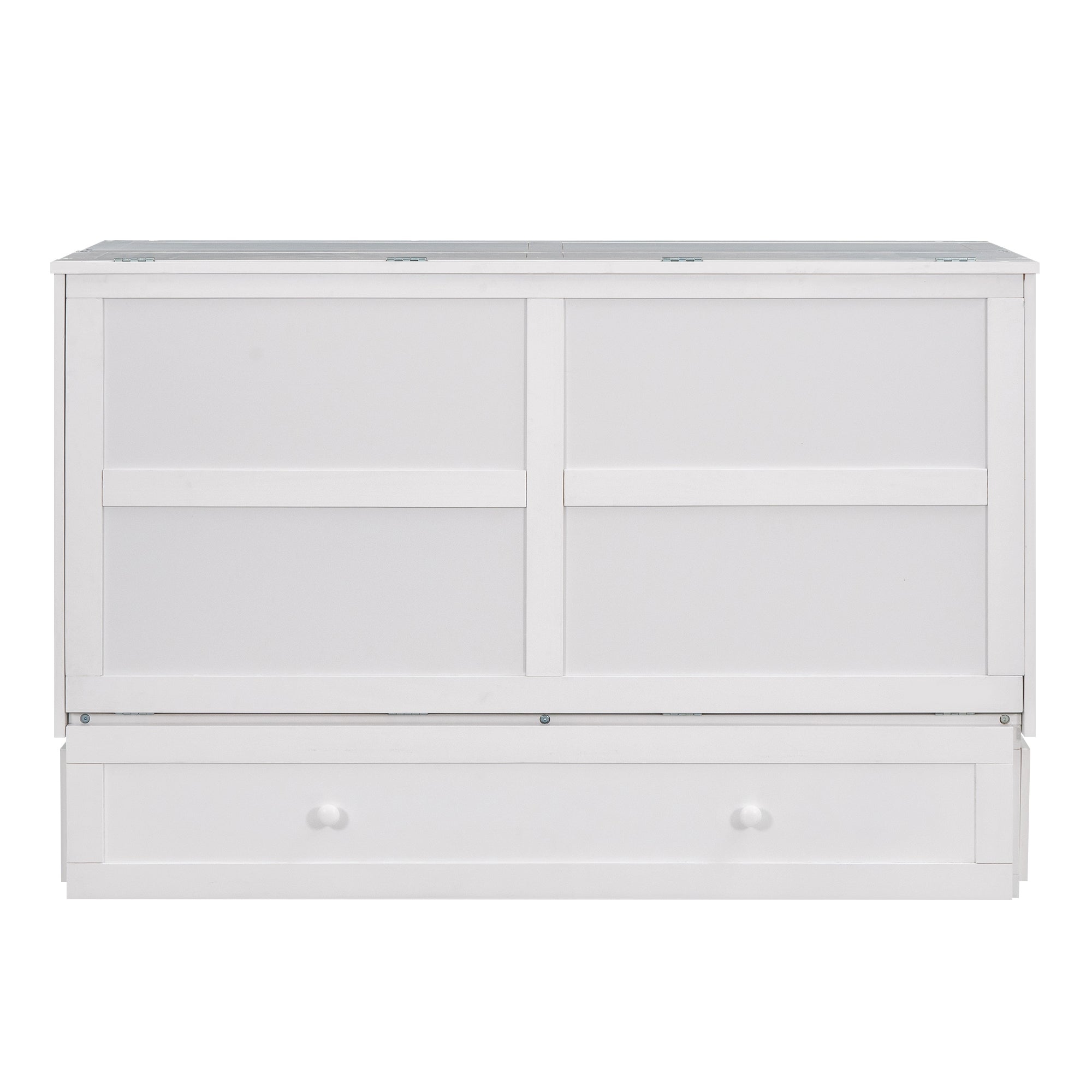 Queen Mobile Murphy Bed with Storage Drawer & Bedside Shelves – White