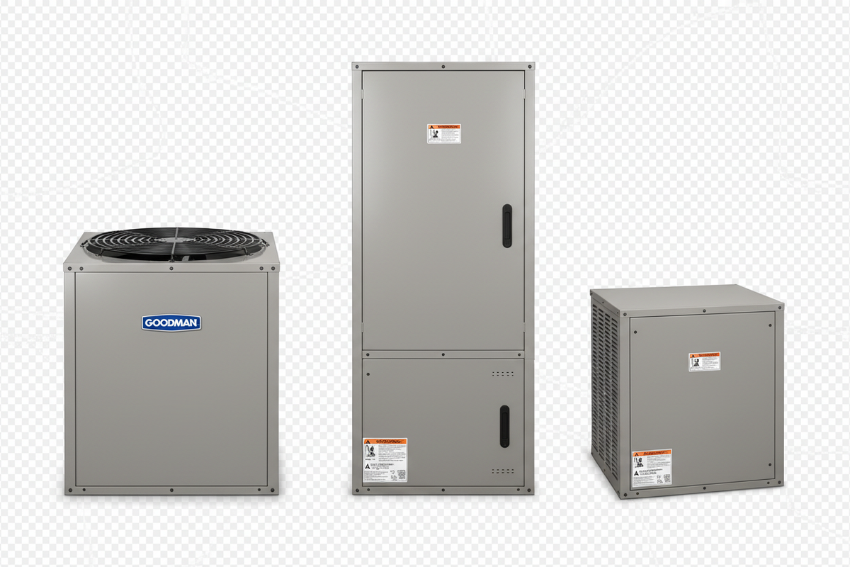 just need a stock photo of these next to each other like you did a littl while ago; clear transparent background so can put on the website with just hte image of the units and air handler: 

3 Ton 15.2 SEER2 R32 Goodman Heat Pump System - Multi-Positional