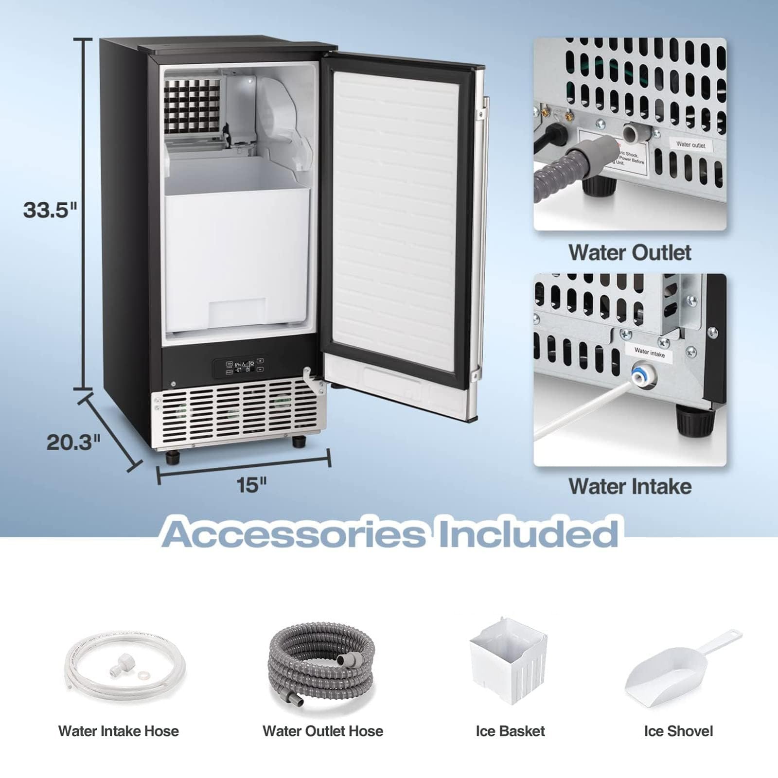 Kismile Commercial Built-in Ice Maker Machine,80Lbs/Day,Under Counter Ice Cube Maker with 24H Timer,Reversible Door,Built-in Freestanding Ice Maker for Home & Office(Silver)