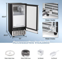 Kismile Commercial Built-in Ice Maker Machine,80Lbs/Day,Under Counter Ice Cube Maker with 24H Timer,Reversible Door,Built-in Freestanding Ice Maker for Home & Office(Silver)